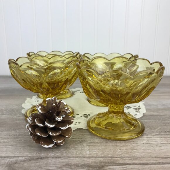 Vintage Amber Glass Footed Sherbet Bowls by Anchor Hocking, Fairfield Pattern - Picture 10 of 10